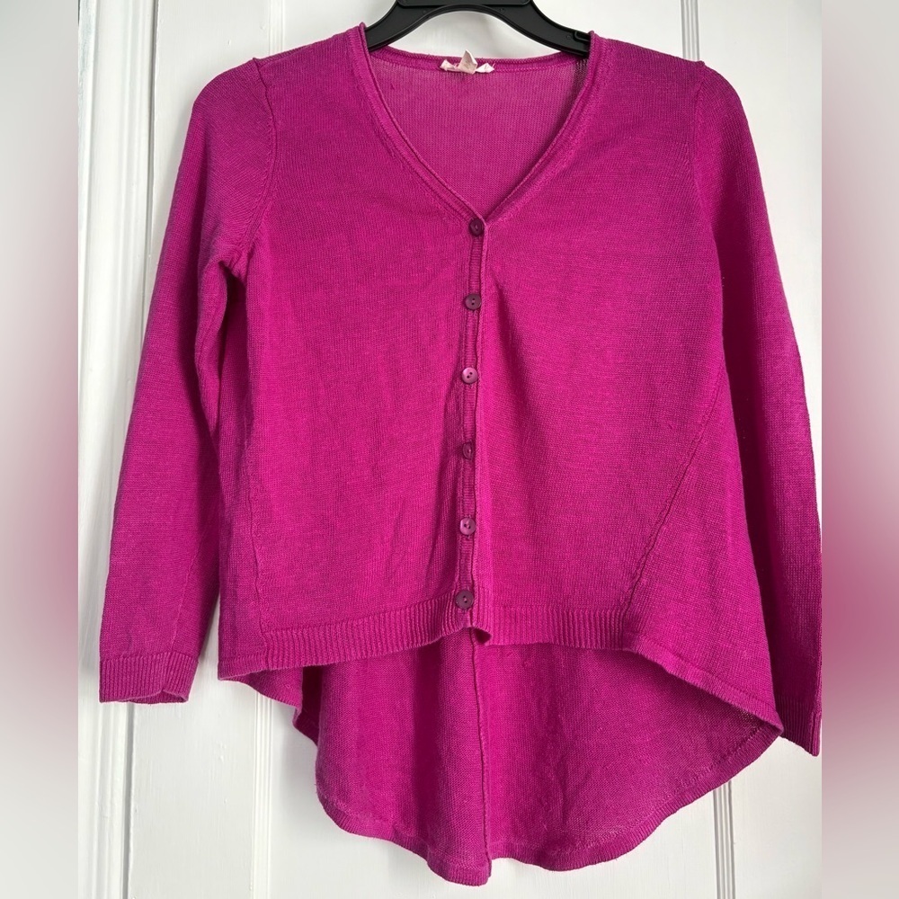 Eileen Fisher Vibrant Pink Button-Up Knit Lightweight Cardigan, Sz: Large Petite